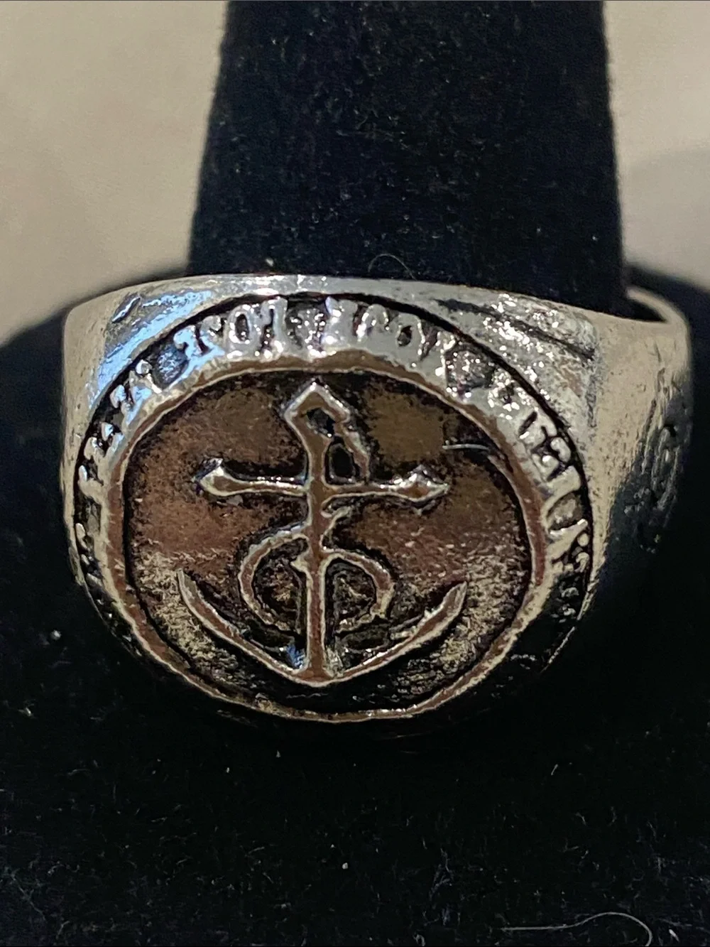 Men's Antique Silver Anchor Signet Ring - Nautical Style